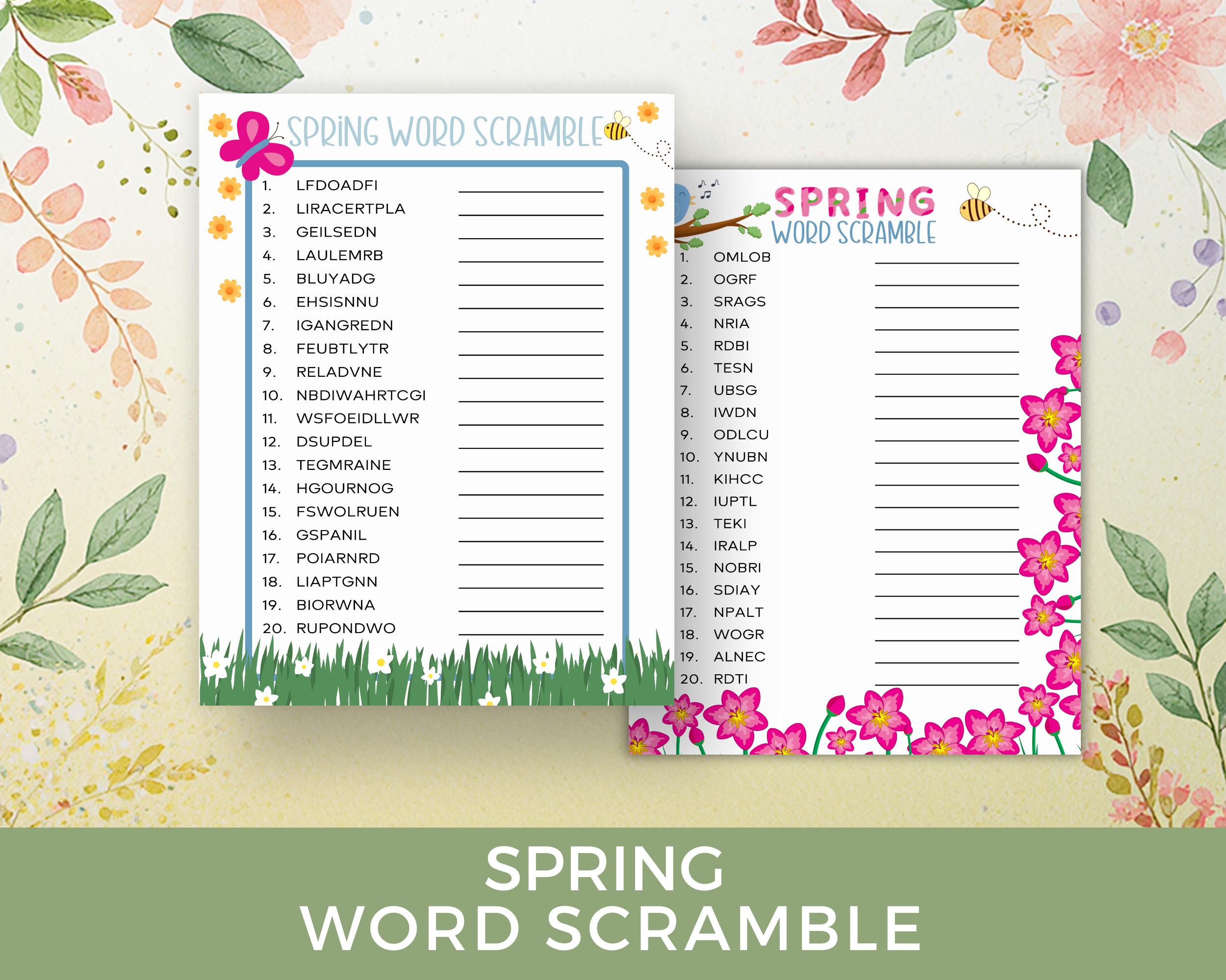 Spring Word Scramble, Spring Printable for All Ages, Classroom Activity ...
