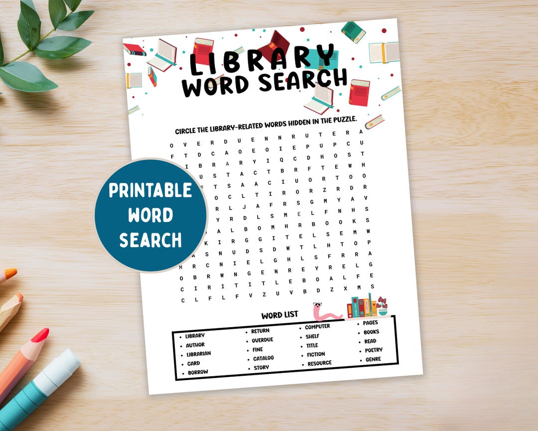 Library Word Search Printable, Classroom Activity, Elementary Library ...