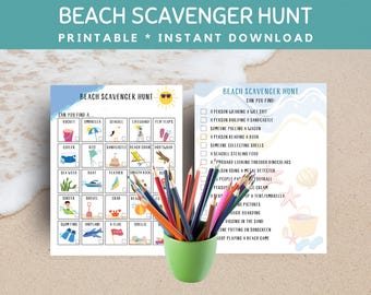 Strand-Schnitzeljagd, Sommer-Schnitzeljagd am Strand, Druckbare Strand-Schnitzeljagd, Sommerurlaub, Strandspiel für Kinder, Strandspiel