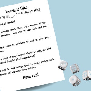 Exercise for Kids, Printable Exercise Dice Game for Kids, Movement ...