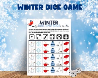 Dice Games For Kids, Winter Dice Game, Winter Roll And Race, Classroom Party Game, Kindergarten Classroom Game, Fun Snow Day Game For Kids