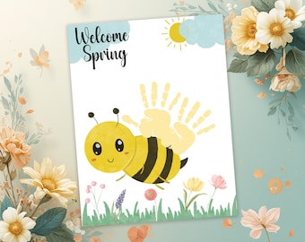Bee Handprint Spring Art, Preschool Keepsake (PDF), Spring Art Activity For Daycare