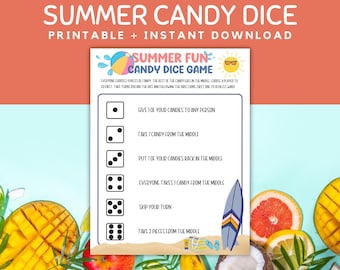 Sommer Süßigkeiten Würfel, Pool Party Spiel, Sommer Spaß für die Familie, Sommer Süßigkeiten Würfel Spiel zum Ausdrucken, Sommer Geburtstags Party Spiel, Eisbrecher Spiel
