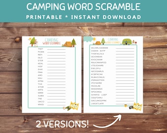 Camping Spiele, Camping Wort Jagt, Wort Jaquarell im Freien, Auto Fahrt Wortspiel, druckbares Wort Wort Jaquarell, Sommerspiel