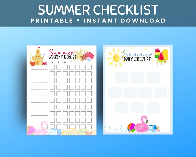 Shell Checklists Summer Checklist for Kids, Printable Daily and Weekly Task Chart ...