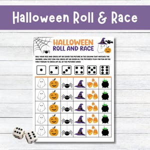 Halloween Dice Game, Roll And Race Game, Halloween Roll And Race, Fun Printable Halloween Activity, Halloween Classroom Party Game For Kids