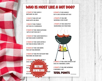 Who Is Most Like A Hot Dog, Family Picnic Game, Barbecue Game, National Hot Dog Day, Hot Dog Party Games, Fourth Of July Game, Icebreaker