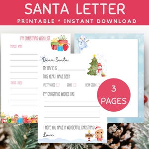Lieber Santa Brief zum Ausdrucken, Weihnachtswunschliste für Kinder, Familienurlaubsspaß, Erinnerungsstück, Weihnachtsmannbrief, Weihnachtsspaß für Kinder