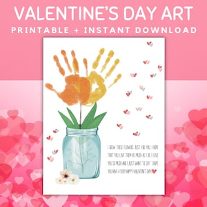 Valentinstag Handabdruck, Blumenvase Handabdruck Kunst, Valentinstag Poe, Valentinstag Handabdruck Karte, Valentinstag Karte für Mama, DIY Kunst