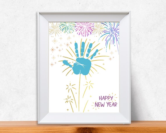 New Years Handprint Art, Sparkler Handprint Art, Happy New Year Handprint, Fireworks Handprint Craft, Preschool New Years Art, Handprint Art
