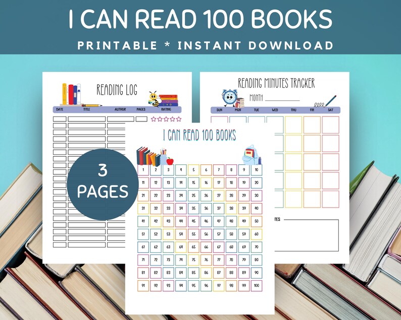 100 Book Reading Challenge Printable, Kids Reading Log (digital ...