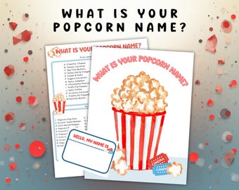 What Is Your Popcorn Name With Name Tags,  Printable Popcorn Name Generator, Family Movie Night, Office Icebreaker, Work Party