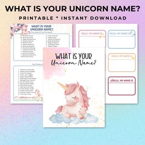 Was ist Ihr Einhornname, Einhorn-Namensspiel, Einhorn-Geburtstag, Einhorn-Party-Dekor, Mädchen-Geburtstags-Party-Themen, Einhorn-Party-Aktivität