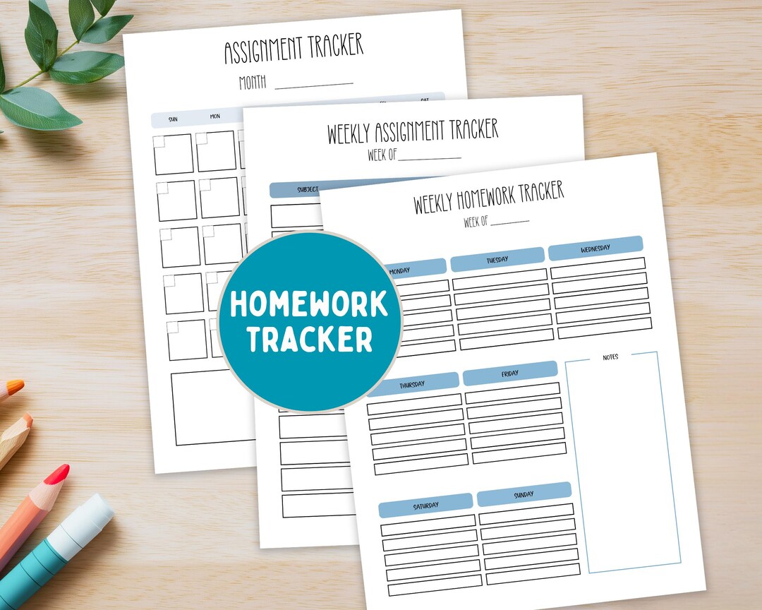Printable Homework Assignment Tracker, Assignment Organizer and Student ...