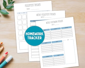 印刷可能な宿題トラッカー、課題オーガナイザー、学生プランナーチェックリスト