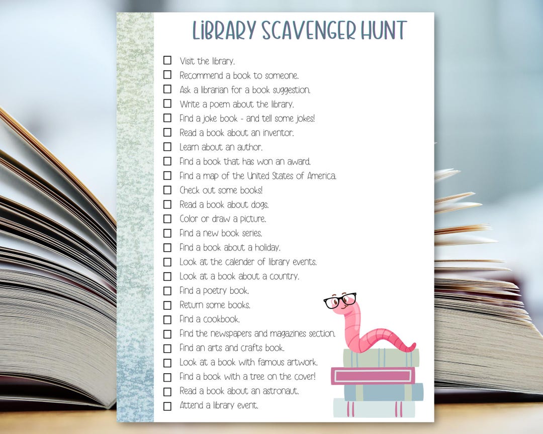 Kids Library Scavenger Hunt Printable, Fun Reading Activity, Children ...