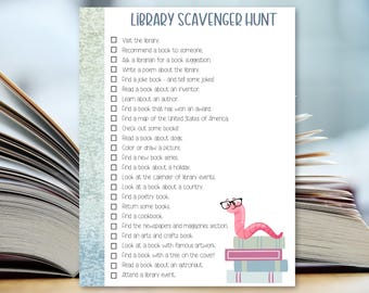 Kids Library Scavenger Hunt Printable, Fun Reading Activity, Children Instant Download, Summer Reading Challenge, Homeschool Worksheet