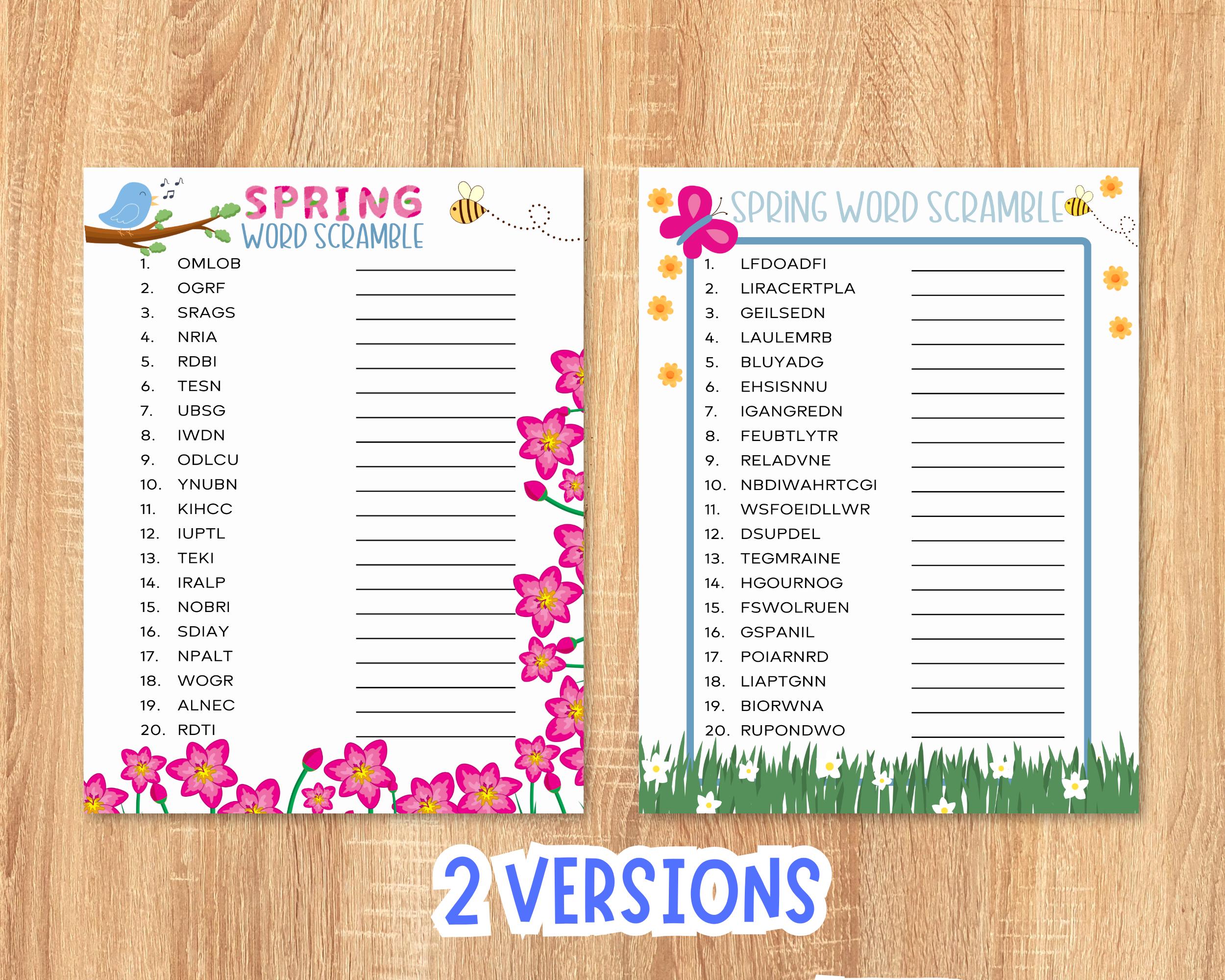 Spring Word Scramble, Spring Printable for All Ages, Classroom Activity ...