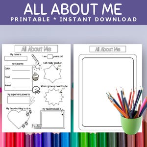 All About Me Worksheet, First Day Of School Activity, Preschool And Kindergarten, Classroom Icebreaker Activity, My Favorite Things Page