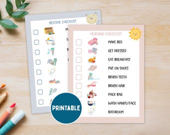 Kids Morning & Bedtime Checklist, Routine Chart (Digital Download), Preschool Daily Task Chart