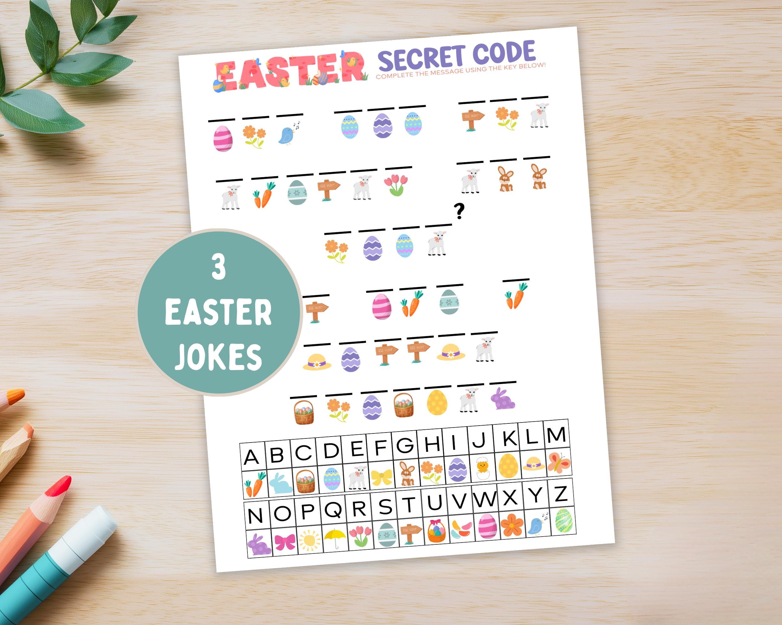 Easter Games Printable, Decoder Activity for Kids, Easter Jokes, Secret ...
