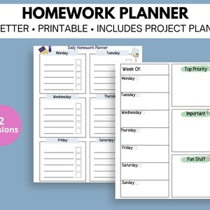 Kids Homework Planner, Homework Checklist,homework Plan,student Planner ...
