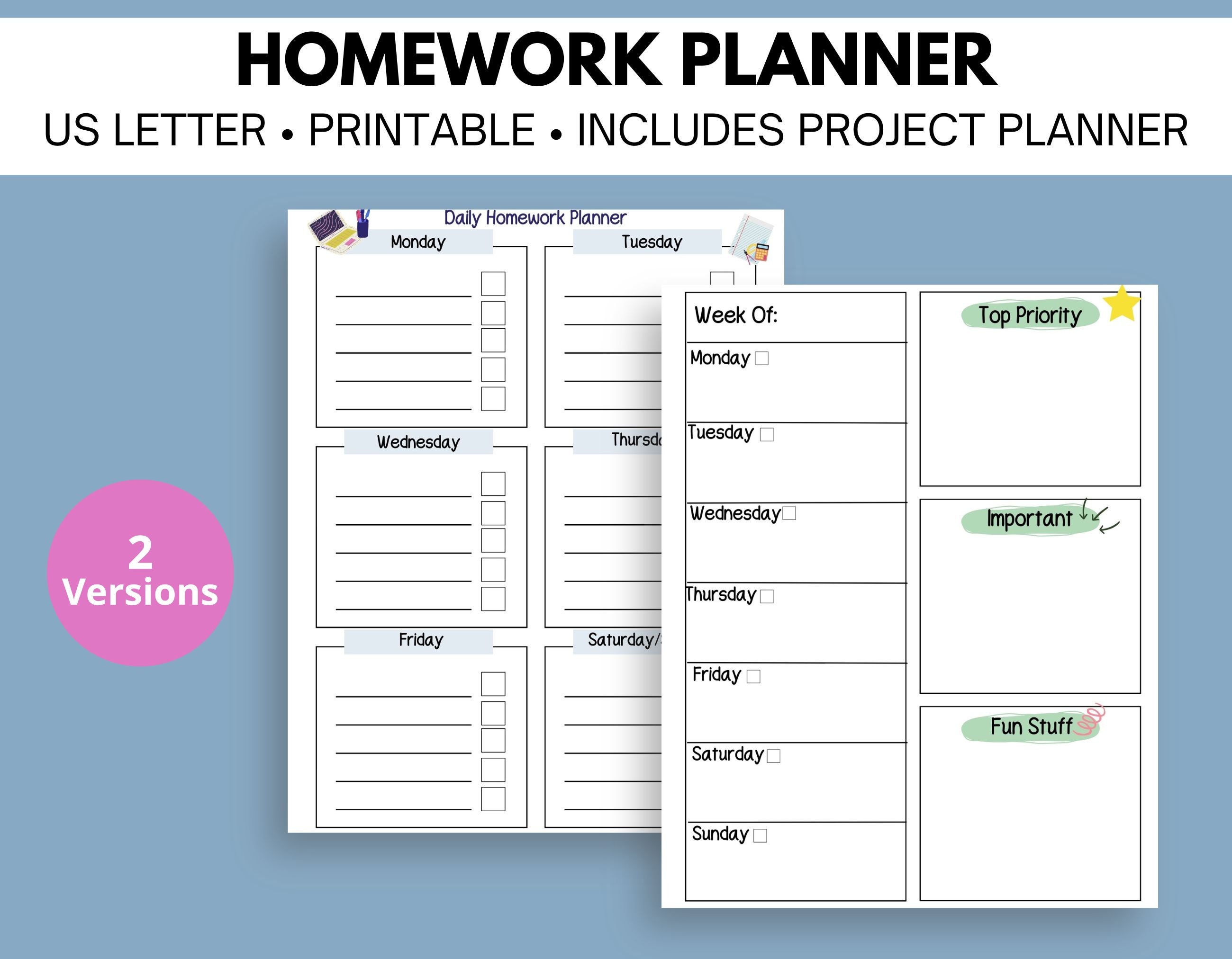 Homework Organizer - Kids Student Calendar Printable — TidyLady