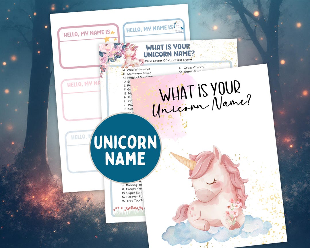 What is Your Unicorn Name Printable Sign and Name Tags, Girl Birthday ...