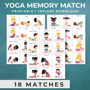 Memory Match Cards, Memory Match Game, Printable Yoga Pose Memory Match For Kids, Classroom Game, Movement Game In Daycare, Fun Yoga Game
