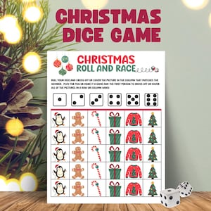 Christmas Dice Game, Printable Roll And Race, Winter Classroom Party Game, Kindergarten Classroom Game, Christmas Party Game, Roll And Cover