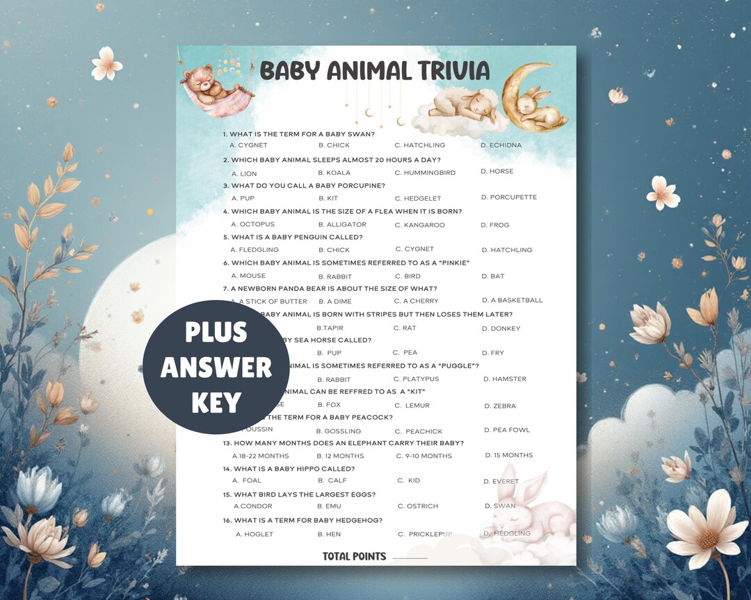 Printable Baby Shower Trivia Game, Baby Animal Trivia, Icebreaker Game ...