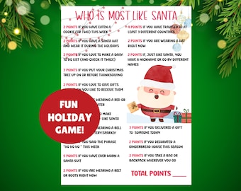 Who Is Most Like Santa, Printable Christmas Party Game, Holiday Party Icebreaker Game, Santa Quiz, Holiday Office Party Game, Christmas Fun