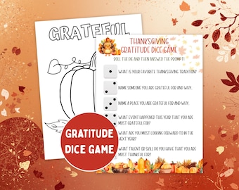 Thanksgiving Gratitude Dice Game, Thanksgiving Conversation Starter, Family Thanksgiving Game
