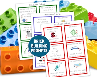 Tarjetas de bloques de construcción, ideas para niños con bloques de construcción, desafío de construcción con ladrillos, juego de fiesta de construcción con ladrillos, juego de interior