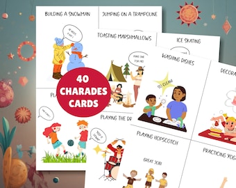 Charadas de acción para niños, juego de movimiento, tarjetas para ejercitar el cerebro (imprimibles)
