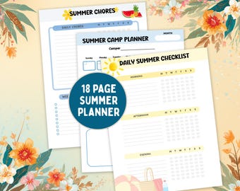 Planner per le vacanze estive stampabile, elenco delle attività per bambini, tabella delle faccende estive e foglio delle responsabilità