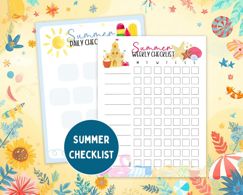 Shell Checklists Summer Checklist for Kids, Printable Daily and Weekly Task Chart ...