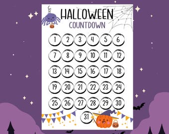 Halloween Countdown Calendar Printable, Kids Halloween Advent Poster, Cute Spider Pumpkin Wall Art Instant Download PDF