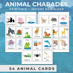 Charadas de animales, Charadas imprimibles, Tarjetas de charadas, Charadas de acción, Charadas de animales para niños de escuela primaria, Juego de charadas para niños