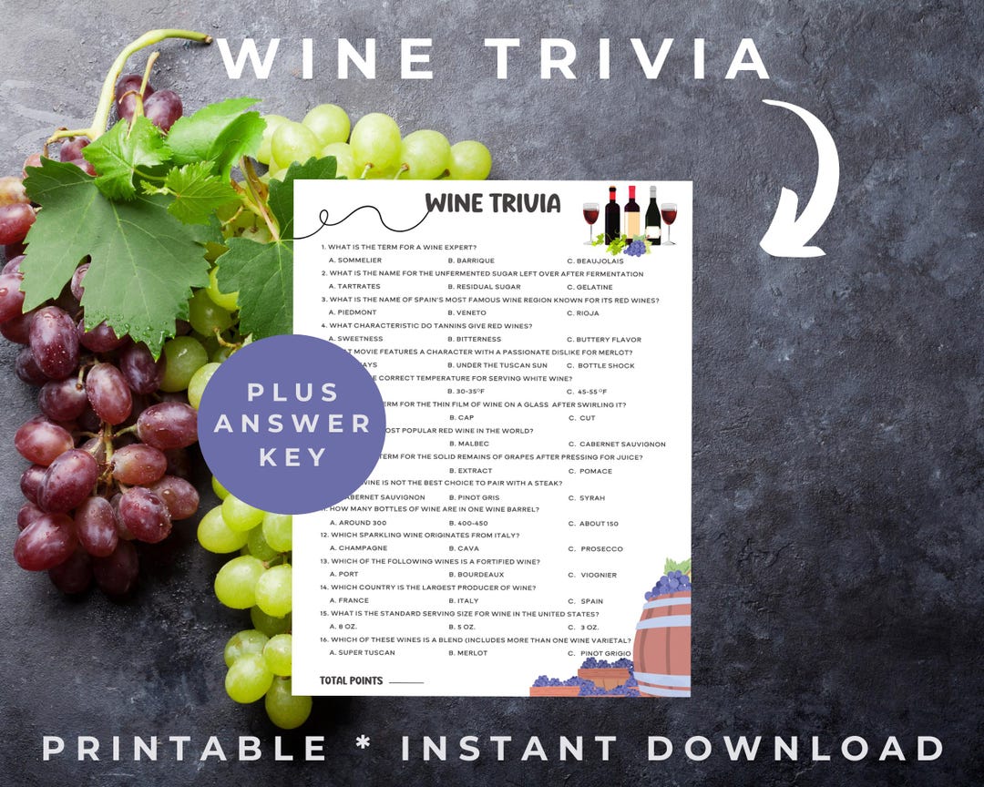Wine Trivia Game, Wine Party Game, Icebreaker Game, Door Prize Trivia ...