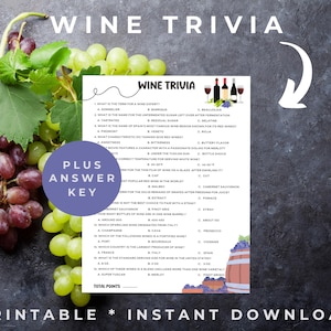 Wijn Trivia-spel, wijnfeestspel, ijsbrekerspel, deurprijs triviaspel, volwassen verjaardagsfeestje, wijnproeverij verjaardag, wijntrivia