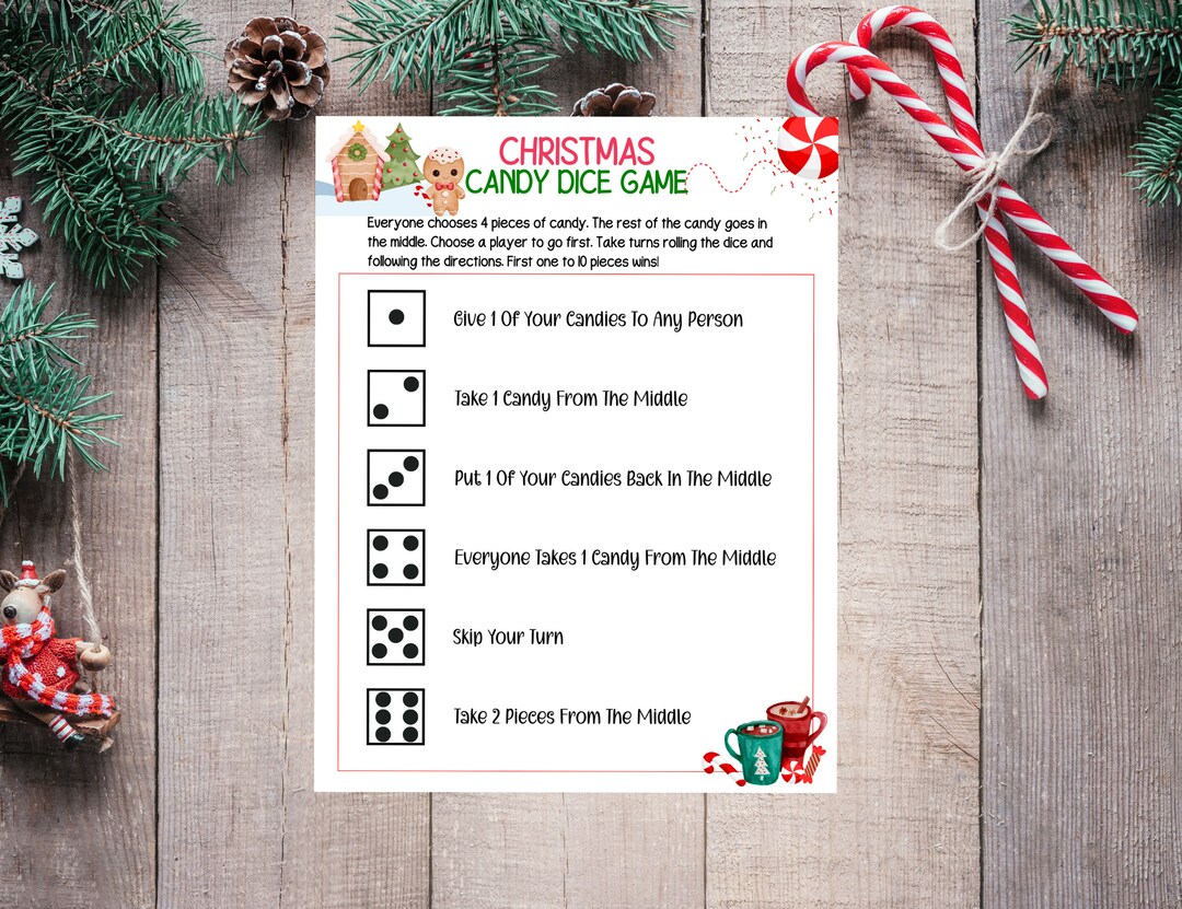 Christmas Candy Game, Holiday Party Game for Kids, Game Fun Christmas Candy Dice, Holiday Fun