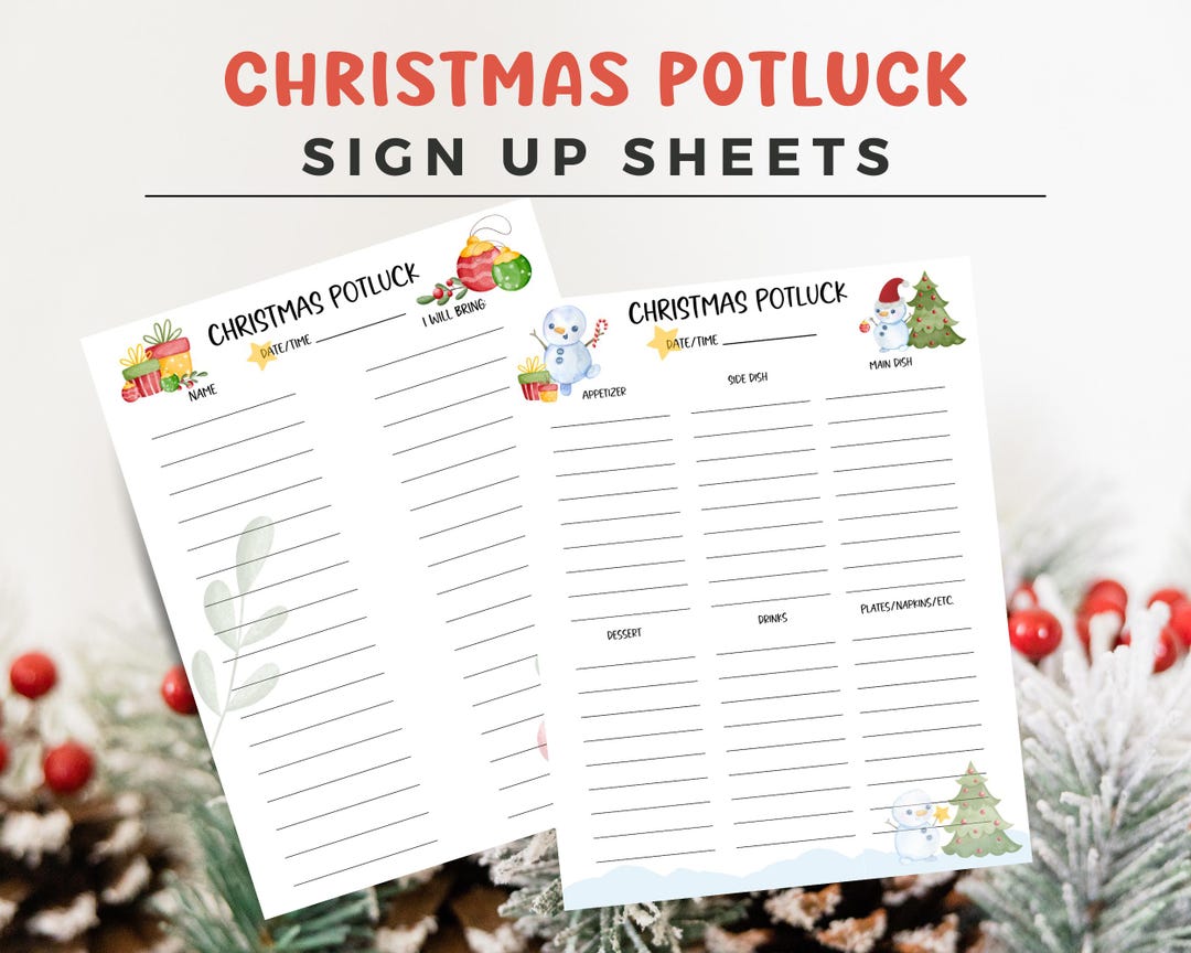 Christmas Pot Luck Sign up Sheet, Potluck Flyer, Neighborhood Christmas ...