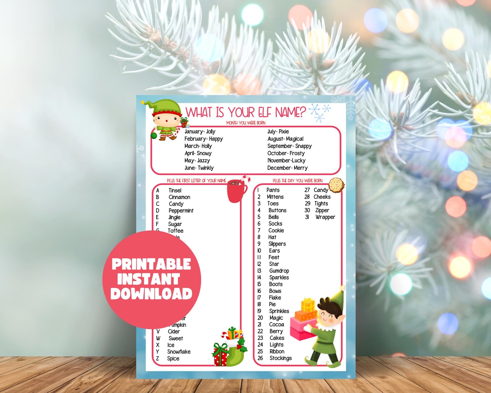 What is Your Elf Name, Printable Christmas Name Generator, Christmas