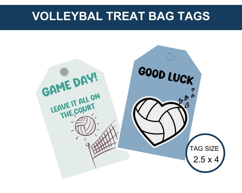 Volleyball Treat Bag Tags Volleyball Good Luck Tags Volleyball Party