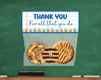 Teacher Appreciation Treat Bag Topper, Printable School Thank You Gift Tag (PDF)