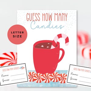 Indovina quante caramelle, Indovina quante caramelle a tema natalizio, Gioco per feste di Natale, Gioco per feste di cioccolata calda, Segno Indovina quante caramelle