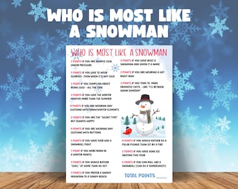 Who Is Most Like A Snowman, Snowman Games, Snowman Printable, Icebreaker Game, Office Party, Snowman Quiz, Winter Party Game