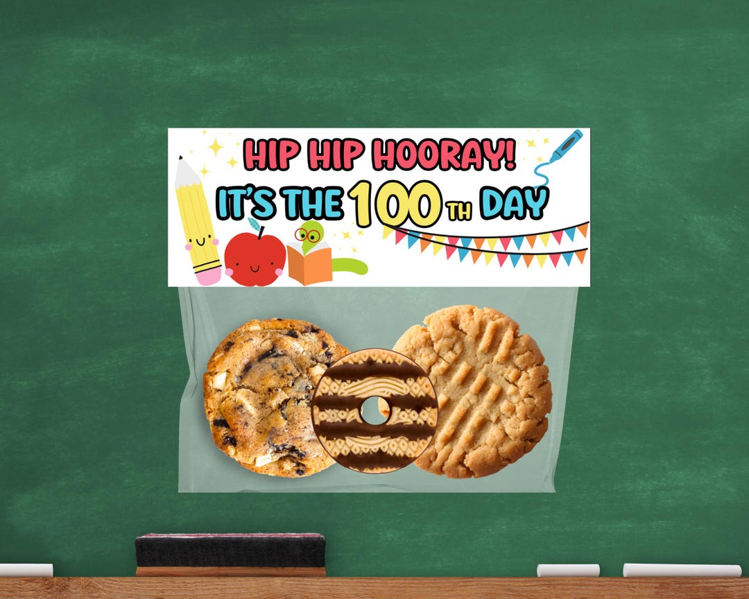 100th Day of School Treat Bag Toppers, Printable Favor Tags (PDF), 100 ...