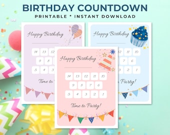 Birthday Countdown Calendar, Birthday Countdown Printable, Birthday Decor, Printable 14 Day Birthday Countdown Calendar, Birthday Calendar